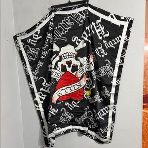 NWT Ed Hardy Black and White Graphic Cape with Red Heart Design